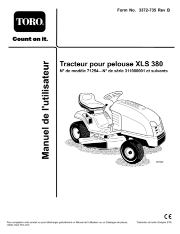 Toro XLS 380 Lawn Tractor Riding Product Manuel utilisateur | Fixfr