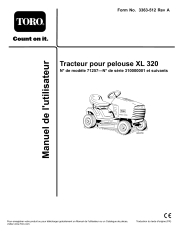 Toro XL 320 Lawn Tractor Riding Product Manuel utilisateur | Fixfr