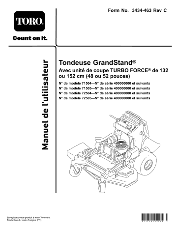 Toro GrandStand Mower, With 48in TURBO FORCE Cutting Unit Riding Product Manuel utilisateur | Fixfr