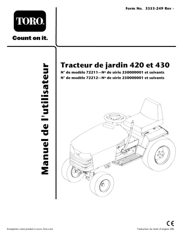 420 Garden Tractor | Toro 430 Garden Tractor Riding Product Manuel utilisateur | Fixfr