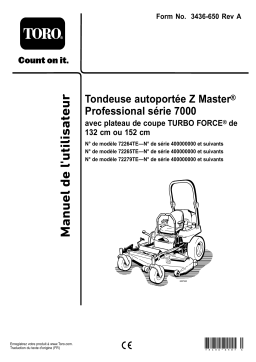 Toro Z Master Professional 7000 Series Riding Mower, With 132cm TURBO FORCE Rear Discharge Mower Riding Product Manuel utilisateur