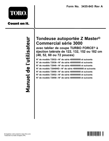 Toro Z Master Commercial 3000 Series Riding Mower, Riding Product Manuel utilisateur | Fixfr