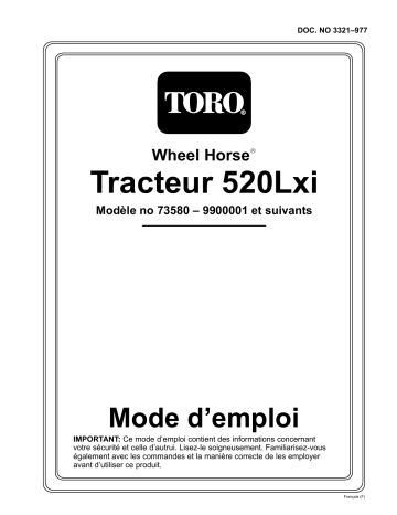 Toro 520Lxi Garden Tractor Riding Product Manuel utilisateur | Fixfr