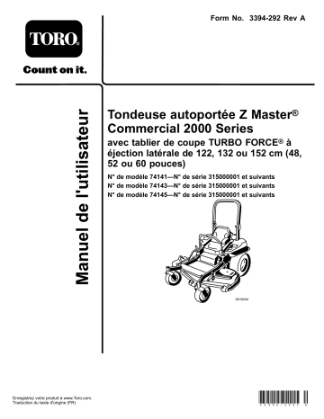 Toro Z Master Commercial 2000 Series Riding Mower, Riding Product Manuel utilisateur | Fixfr