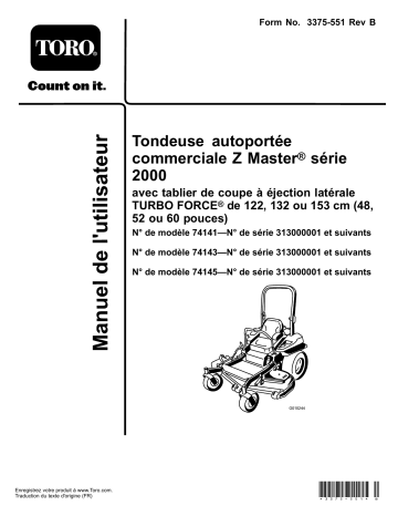 Toro Z Master Commercial 2000 Series Riding Mower, Riding Product Manuel utilisateur | Fixfr