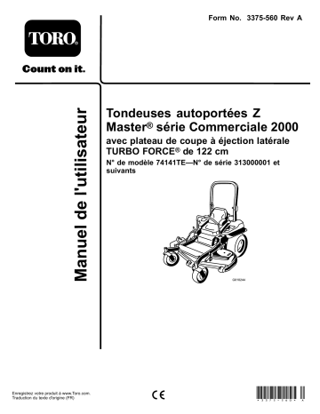 Toro Z Master Commercial 2000 Series Riding Mower, Riding Product Manuel utilisateur | Fixfr