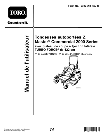 Toro Z Master Commercial 2000 Series Riding Mower, Riding Product Manuel utilisateur | Fixfr