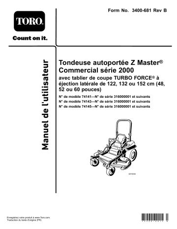 Toro Z Master Commercial 2000 Series Riding Mower, Riding Product Manuel utilisateur | Fixfr