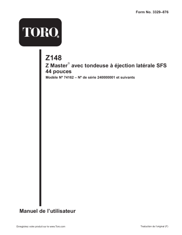 Toro Z148 Z Master, With 44in SFS Side Discharge Mower Riding Product Manuel utilisateur | Fixfr