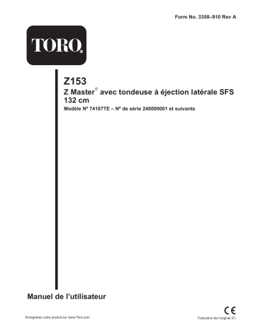 Toro Z153 Z Master, With 132cm SFS Side Discharge Mower Riding Product Manuel utilisateur | Fixfr