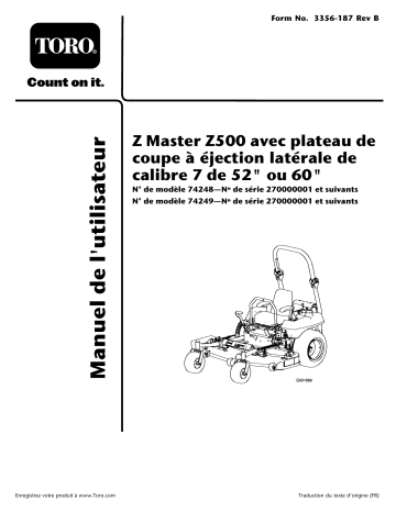 Z500 Z Master, With 52in 7-Gauge Side Discharge Mower | Toro Z500 Z Master, With 60in 7-Gauge Side Discharge Mower Riding Product Manuel utilisateur | Fixfr