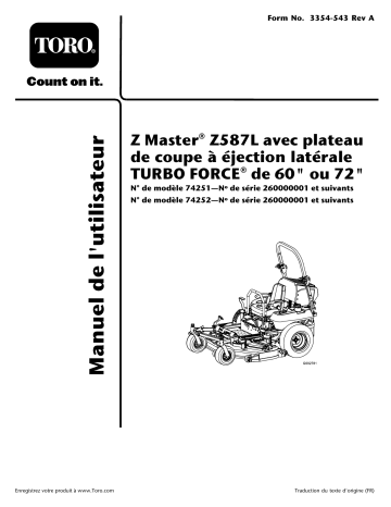 Z587L Z Master, With 60in TURBO FORCE Side Discharge Mower | Toro Z587L Z Master, With 72in TURBO FORCE Side Discharge Mower Riding Product Manuel utilisateur | Fixfr