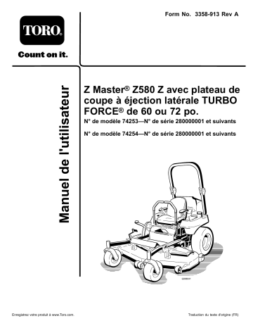 Z580 Z Master, With 60in TURBO FORCE Side Discharge Mower | Toro Z580 Z Master, With 72in TURBO FORCE Side Discharge Mower Riding Product Manuel utilisateur | Fixfr