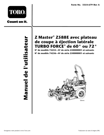 Z588E Z Master, With 72in TURBO FORCE Side Discharge Mower | Toro Z588E Z Master, With 60in TURBO FORCE Side Discharge Mower Riding Product Manuel utilisateur | Fixfr