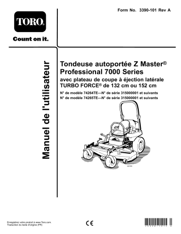 Toro Z Master Professional 7000 Series Riding Mower, With 132cm TURBO FORCE Side Discharge Mower Riding Product Manuel utilisateur | Fixfr
