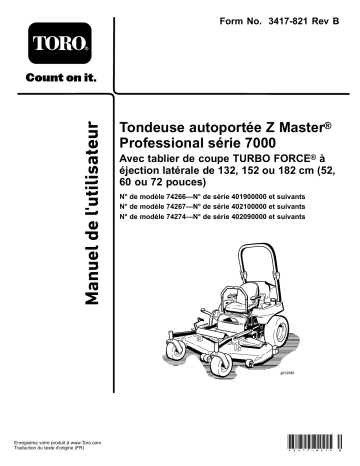 Z Master Professional 7000 Series Riding Mower, With 52in TURBO FORCE Side Discharge Mower | Toro Z Master Professional 7000 Series Riding Mower, With 72in TURBO FORCE Side Discharge Mower Riding Product Manuel utilisateur | Fixfr