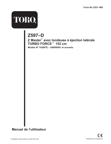 Toro Z597-D Z Master, With 152cm TURBO FORCE Side Discharge Mower Riding Product Manuel utilisateur | Fixfr