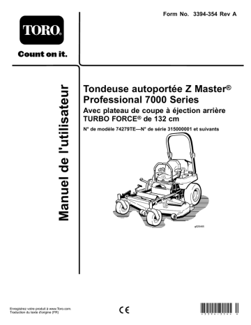 Toro Z Master Professional 7000 Series Riding Mower, With 52in TURBO FORCE Rear Discharge Mower Riding Product Manuel utilisateur | Fixfr