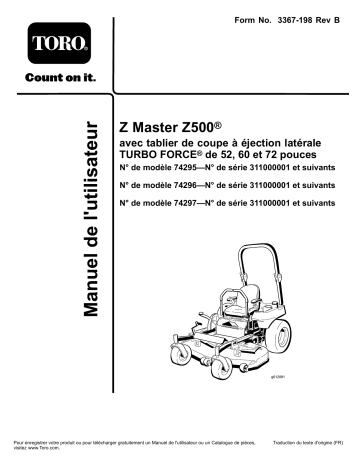 Z500 Z Master, With 52in TURBO FORCE Side Discharge Mower | Z500 Z Master, With 72in TURBO FORCE Side Discharge Mower | Toro Z500 Z Master, With 60in TURBO FORCE Side Discharge Mower Riding Product Manuel utilisateur | Fixfr