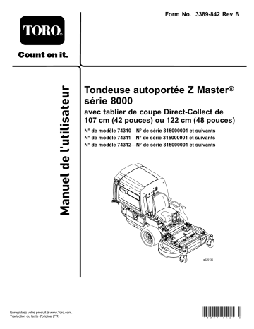 Toro Z Master 8000 Series Riding Mower, Riding Product Manuel utilisateur | Fixfr