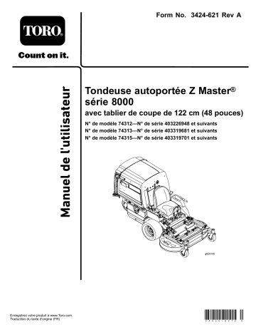 Toro Z Master 8000 Series Riding Mower, Riding Product Manuel utilisateur | Fixfr