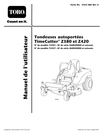 Toro TimeCutter Z420 Riding Mower Riding Product Manuel utilisateur | Fixfr