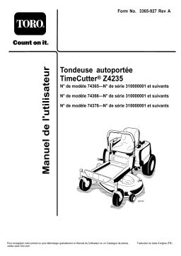 Toro TimeCutter Z4235 Riding Mower Riding Product Manuel utilisateur