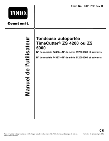 TimeCutter ZS 4200 Riding Mower | Toro TimeCutter ZS 5000 Riding Mower Riding Product Manuel utilisateur | Fixfr