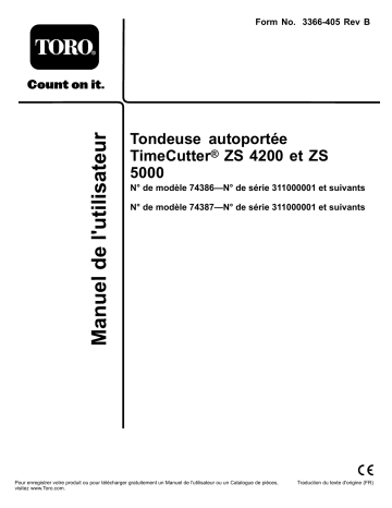 TimeCutter ZS 4200 Riding Mower | Toro TimeCutter ZS 5000 Riding Mower Riding Product Manuel utilisateur | Fixfr