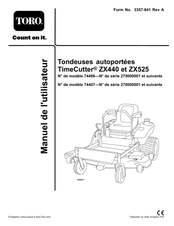 TimeCutter ZX440 Riding Mower | Toro TimeCutter ZX525 Riding Mower Riding Product Manuel utilisateur | Fixfr