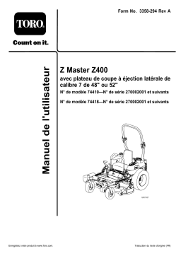 Toro Z400 Z Master, With 48in 7-Gauge Side Discharge Mower Riding Product Manuel utilisateur