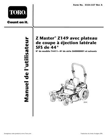 Toro Z149 Z Master, With 44in SFS Side Discharge Mower Riding Product Manuel utilisateur | Fixfr