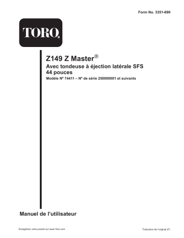 Toro Z149 Z Master, With 44in SFS Side Discharge Mower Riding Product Manuel utilisateur | Fixfr