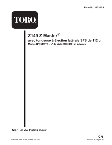 Toro Z149 Z Master, With 112cm SFS Side Discharge Mower Riding Product Manuel utilisateur | Fixfr