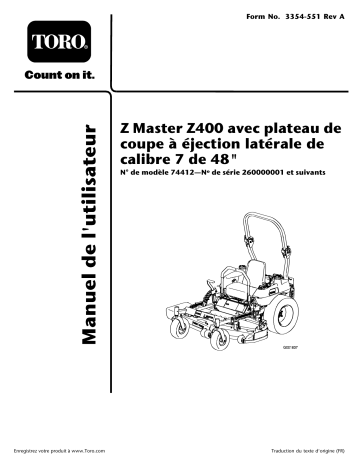 Toro Z400 Z Master, With 48in 7-Gauge Side Discharge Mower Riding Product Manuel utilisateur | Fixfr