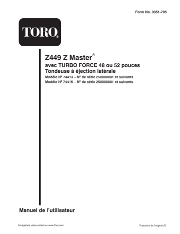 Z449 Z Master, With 52in TURBO FORCE Side Discharge Mower | Toro Z449 Z Master, With 48in TURBO FORCE Side Discharge Mower Riding Product Manuel utilisateur | Fixfr