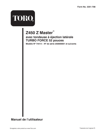 Toro Z450 Z Master, With 52in TURBO FORCE Side Discharge Mower Riding Product Manuel utilisateur | Fixfr