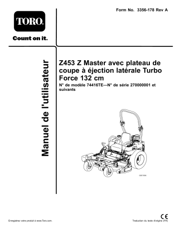 Toro Z450 Z Master, With 132cm TURBO FORCE Side Discharge Mower Riding Product Manuel utilisateur | Fixfr