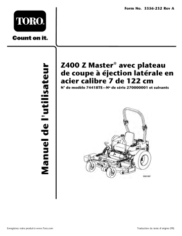Toro Z400 Z Master, With 122cm 7-Gauge Side Discharge Mower Riding Product Manuel utilisateur | Fixfr