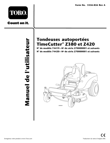 TimeCutter Z420 Riding Mower | Toro TimeCutter Z380 Riding Mower Riding Product Manuel utilisateur | Fixfr