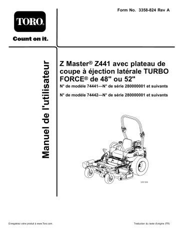 Z450 Z Master, With 48in TURBO FORCE Side Discharge Mower | Toro Z450 Z Master, With 52in TURBO FORCE Side Discharge Mower Riding Product Manuel utilisateur | Fixfr