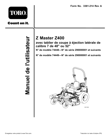 Z400 Z Master, With 52in 7-Gauge Side Discharge Mower | Toro Z400 Z Master, With 48in 7-Gauge Side Discharge Mower Riding Product Manuel utilisateur | Fixfr