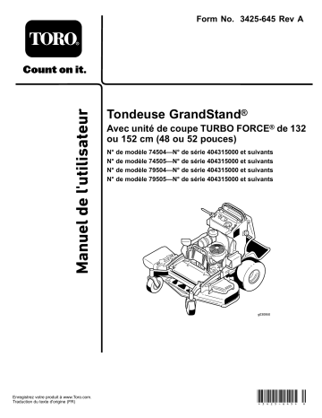 Toro GrandStand Mower, With 52in TURBO FORCE Cutting Unit Riding Product Manuel utilisateur | Fixfr