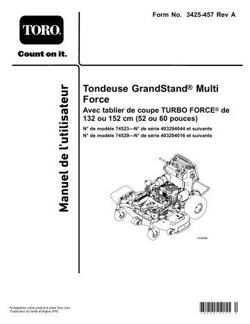 GrandStand Multi Force Mower, With 60in TURBO FORCE Cutting Unit | Toro GrandStand Multi Force Mower, With 52in TURBO FORCE Cutting Unit Riding Product Manuel utilisateur | Fixfr
