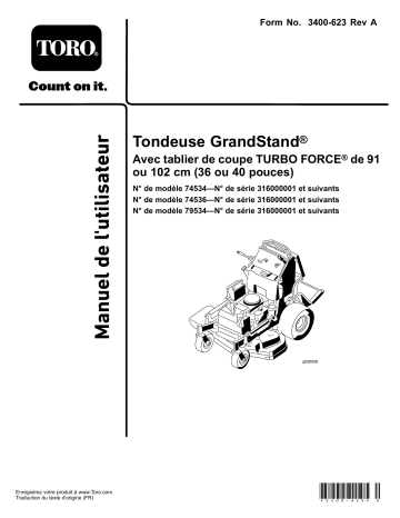 Toro GrandStand Mower, With 36in TURBO FORCE Cutting Unit Riding Product Manuel utilisateur | Fixfr