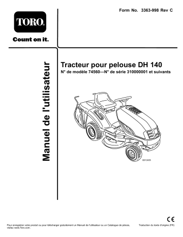 Toro DH 140 Lawn Tractor Riding Product Manuel utilisateur | Fixfr