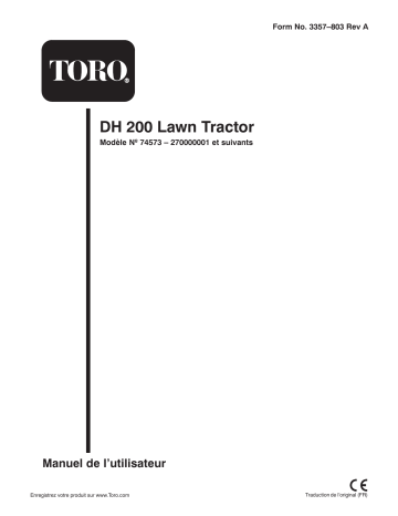 Toro DH 200 Lawn Tractor Riding Product Manuel utilisateur | Fixfr