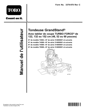 GrandStand Mower, With 48in TURBO FORCE Cutting Unit | GrandStand Mower, With 52in TURBO FORCE Cutting Unit | Toro GrandStand Mower, With 60in TURBO FORCE Cutting Unit Riding Product Manuel utilisateur | Fixfr