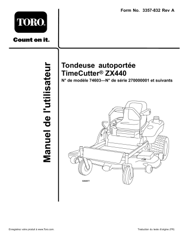 Toro TimeCutter ZX440 Riding Mower Riding Product Manuel utilisateur | Fixfr