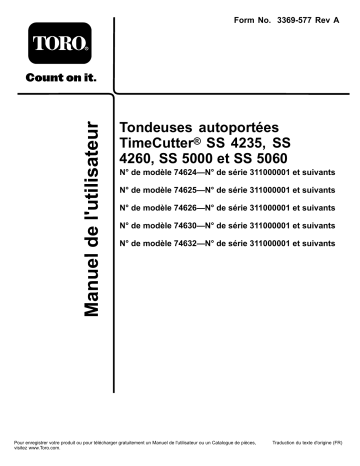 TimeCutter SS 4235 Riding Mower | TimeCutter SS 5060 Riding Mower | TimeCutter SS 5000 Riding Mower | Toro TimeCutter SS 4260 Riding Mower Riding Product Manuel utilisateur | Fixfr